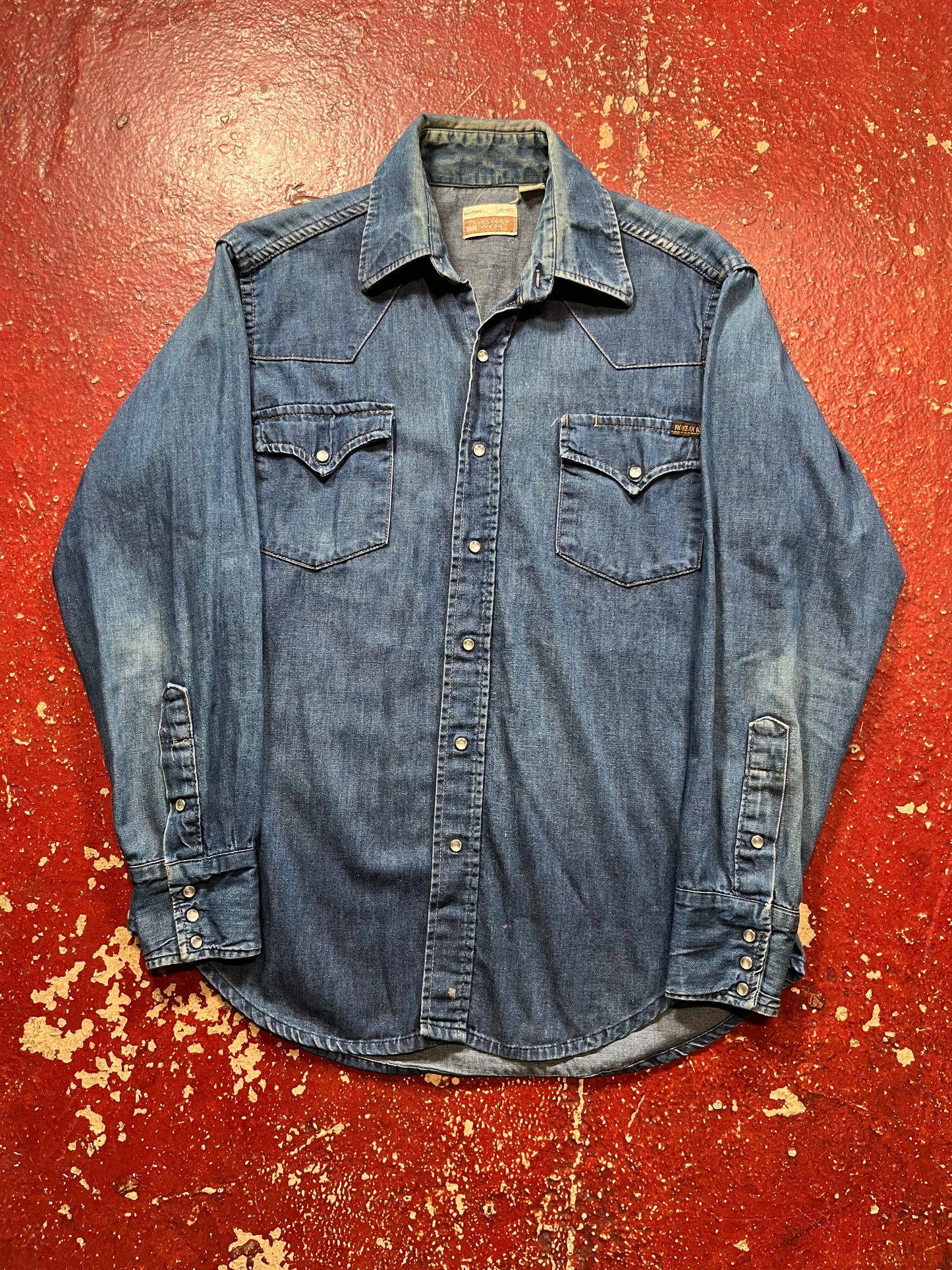 70s Roebucks Western Pearl Snap Denim Long Sleeve Shirt