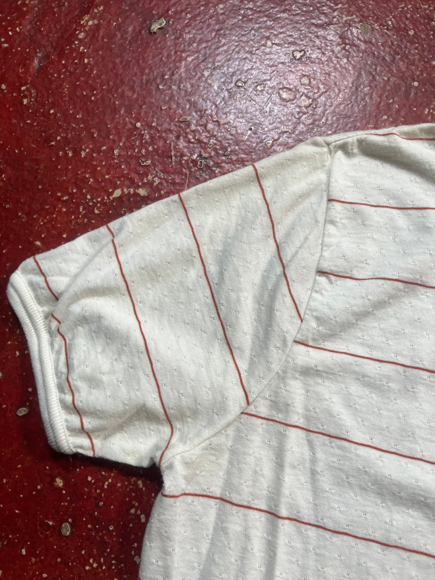 70s White & Red Striped Tapered Shirt