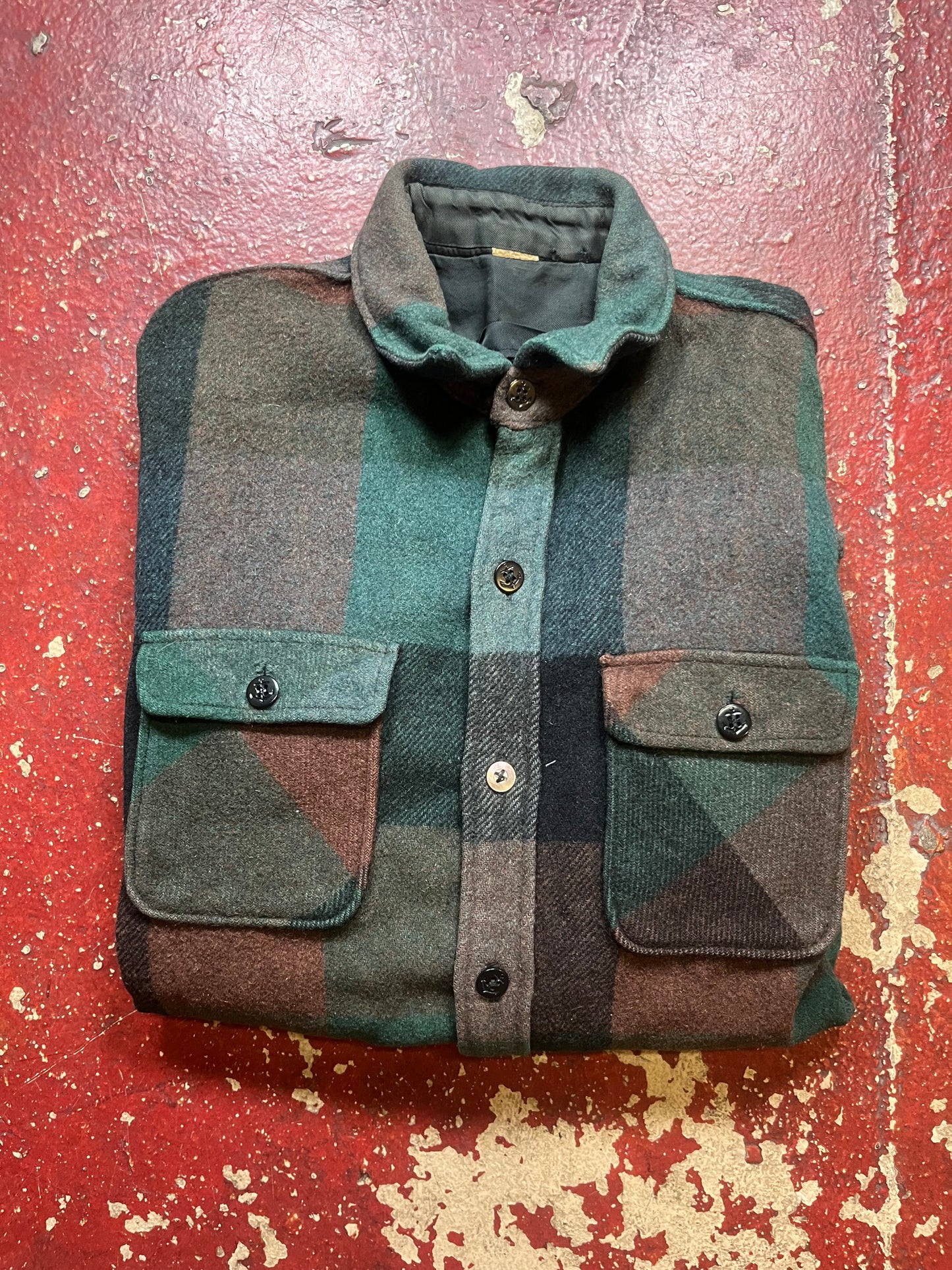 60s Wool Green Plaid Flannel