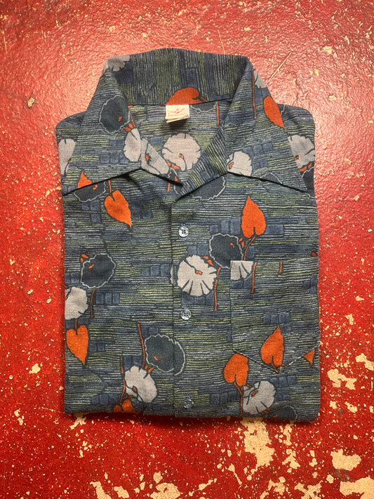 60s Jantzen Leaf Polyester Long Sleeve Button Up Shirt