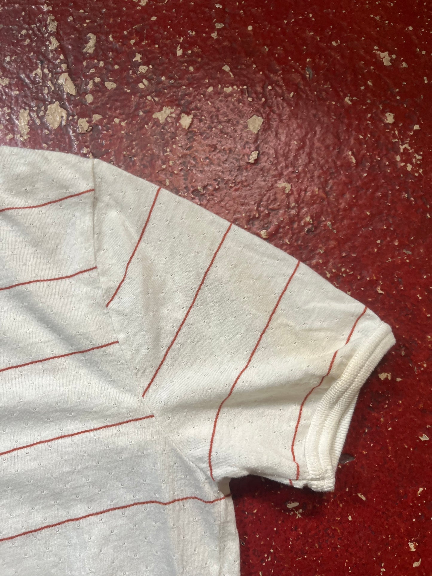 70s White & Red Striped Tapered Shirt