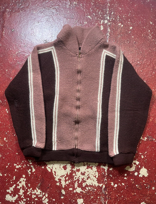 50s Penneys Brown Full Zip Knit Sweater