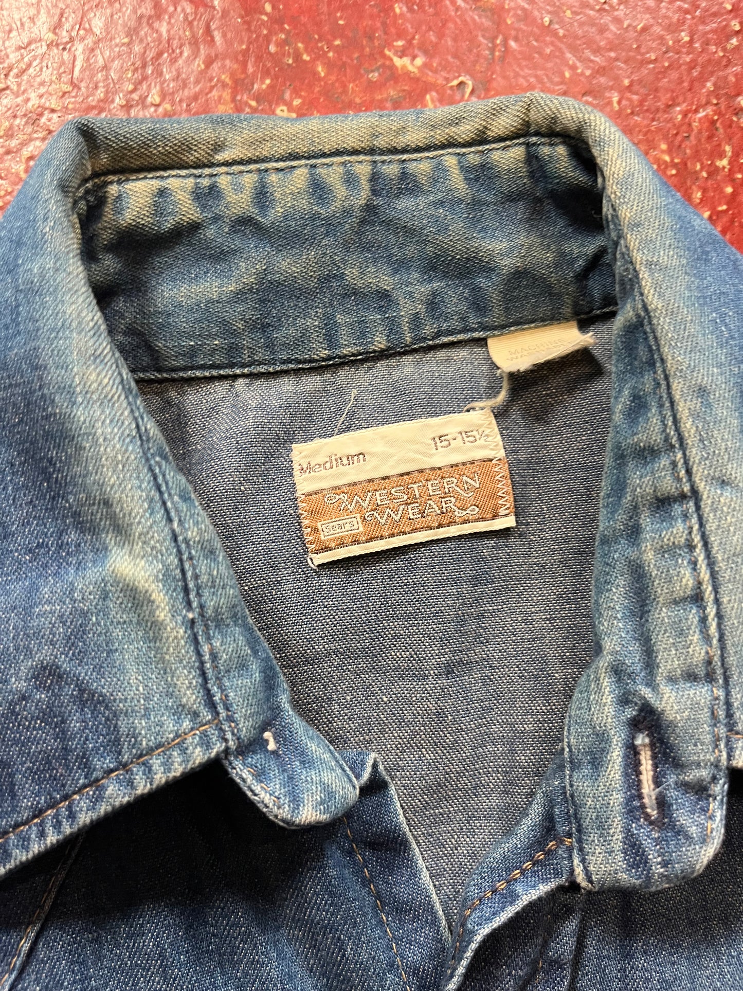 70s Roebucks Western Pearl Snap Denim Long Sleeve Shirt
