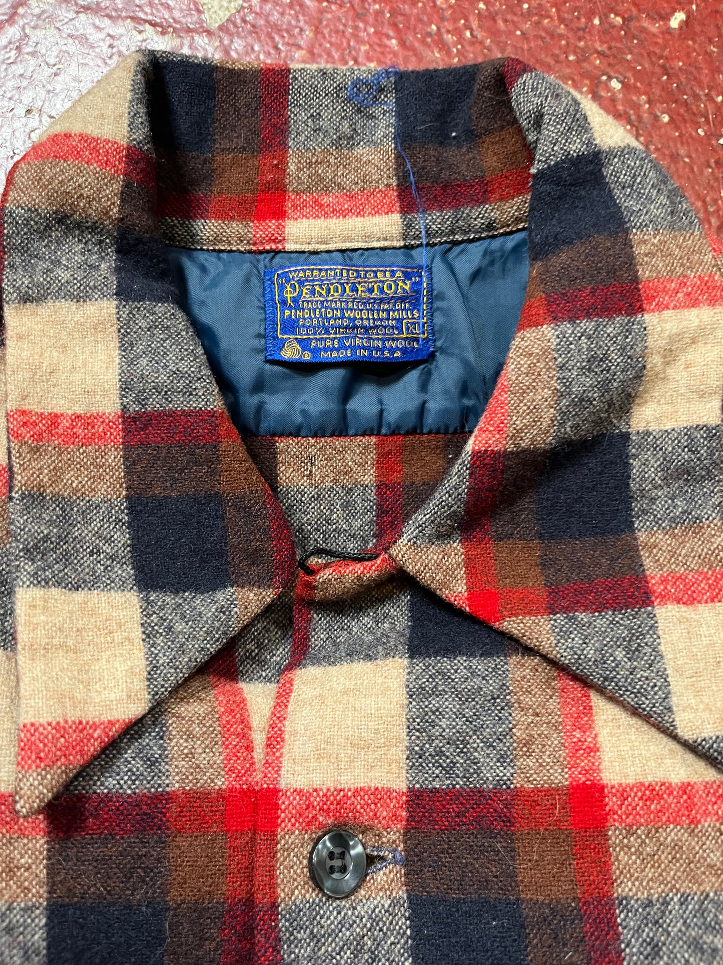 60s Pendleton Brown & Red Loop Collar Board Shirt