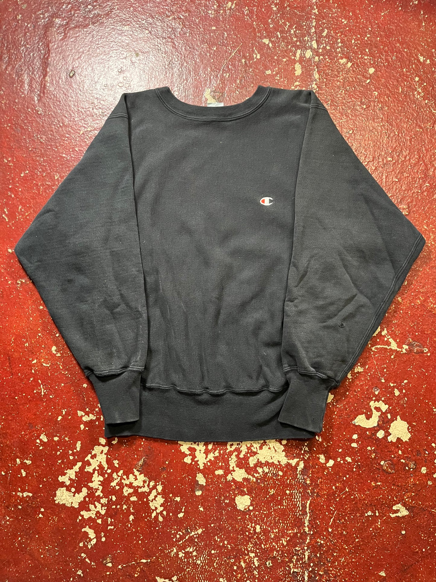 90s Champion Reverse Weave Logo Black Crewneck
