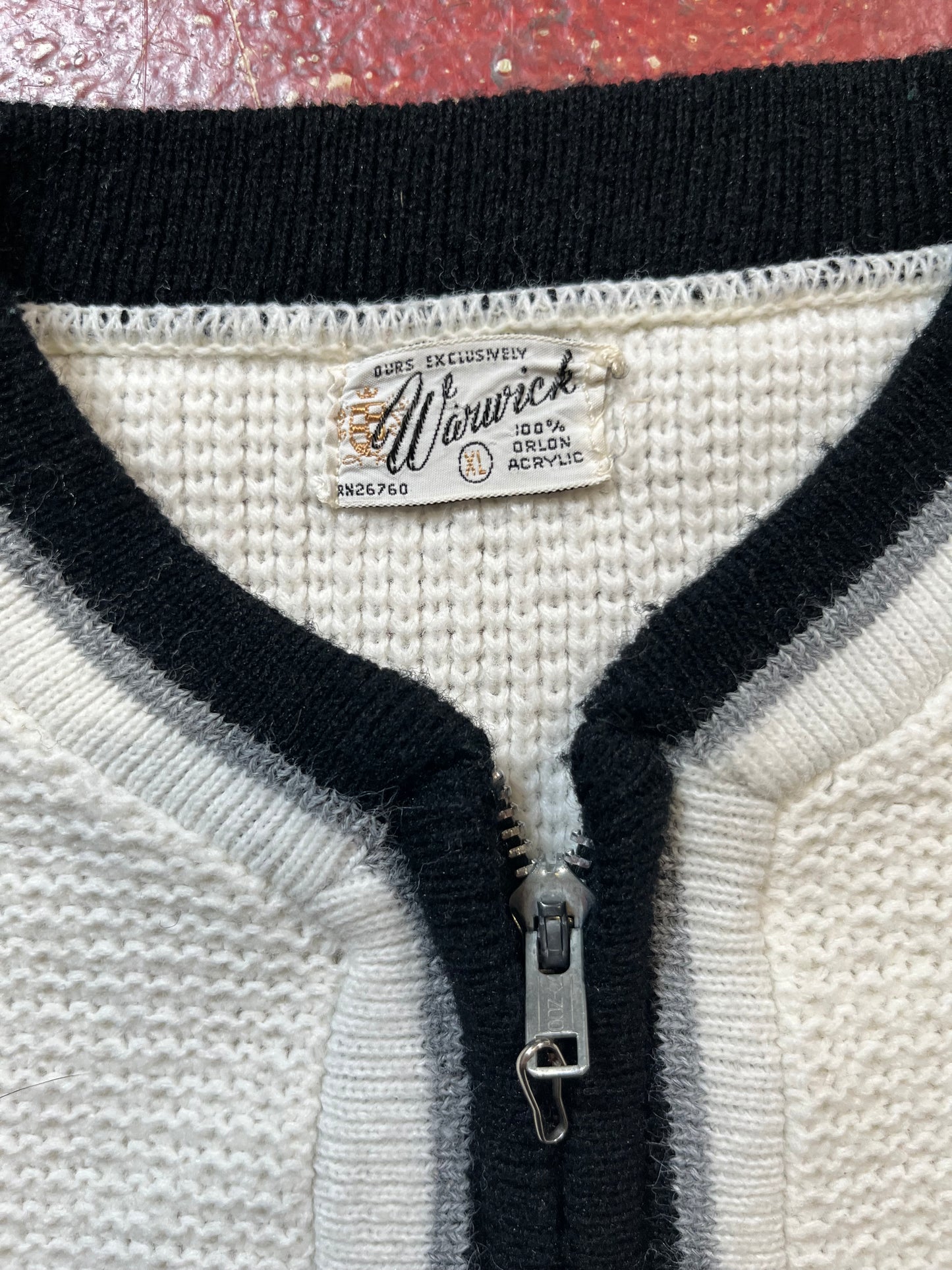 50s/60s Warwick White & Black Full Zip Up Sweater