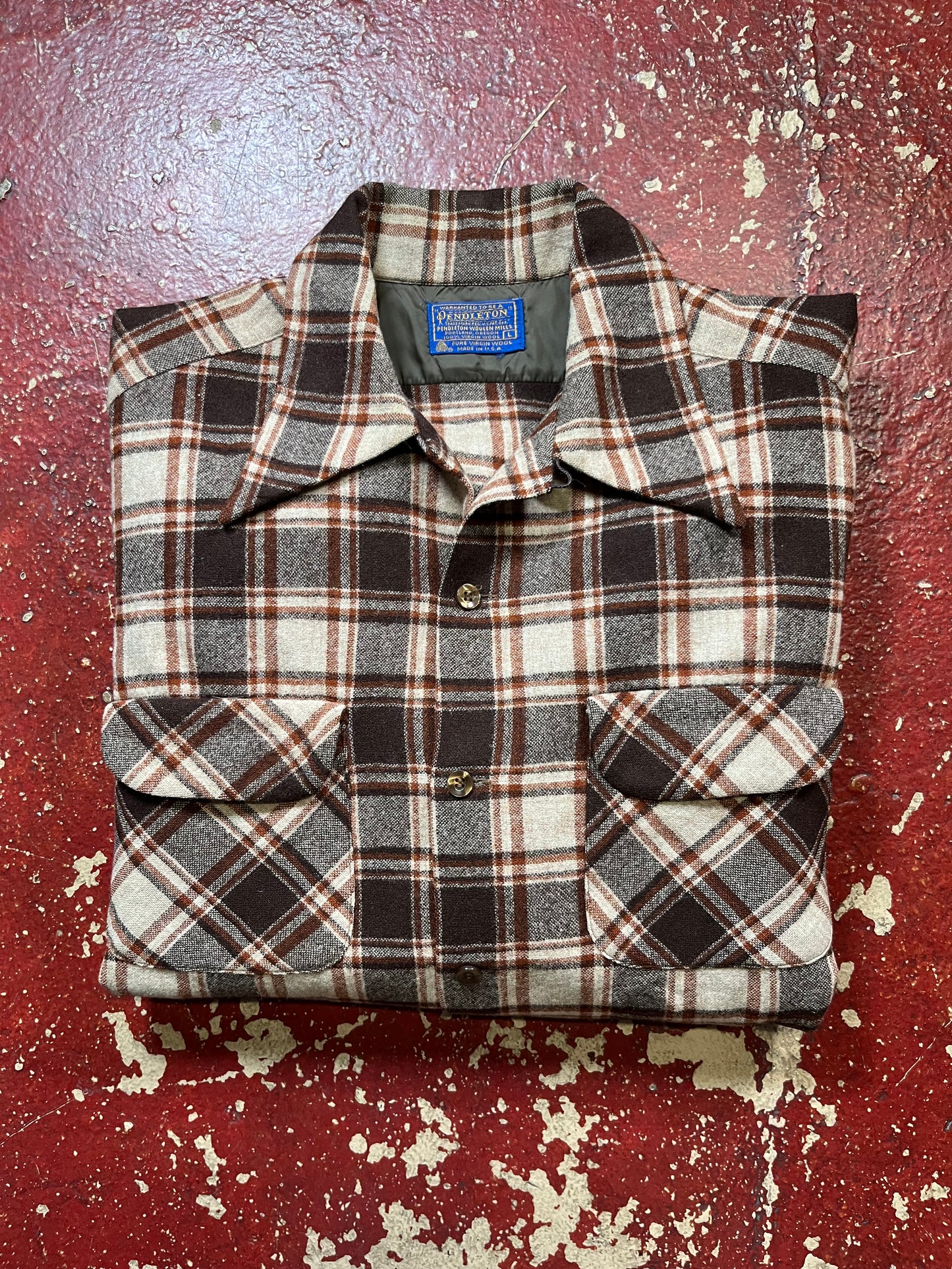60s Pendleton Brown & White Board Shirt