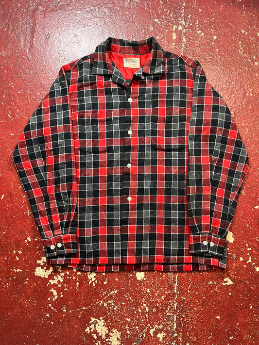 50s Penneys Towncraft Red & Black Loop Collar Flannel