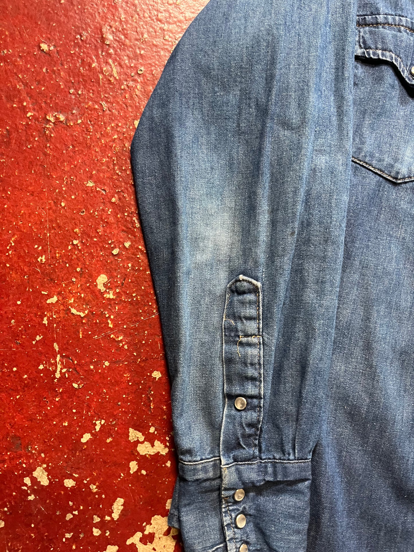 70s Roebucks Western Pearl Snap Denim Long Sleeve Shirt