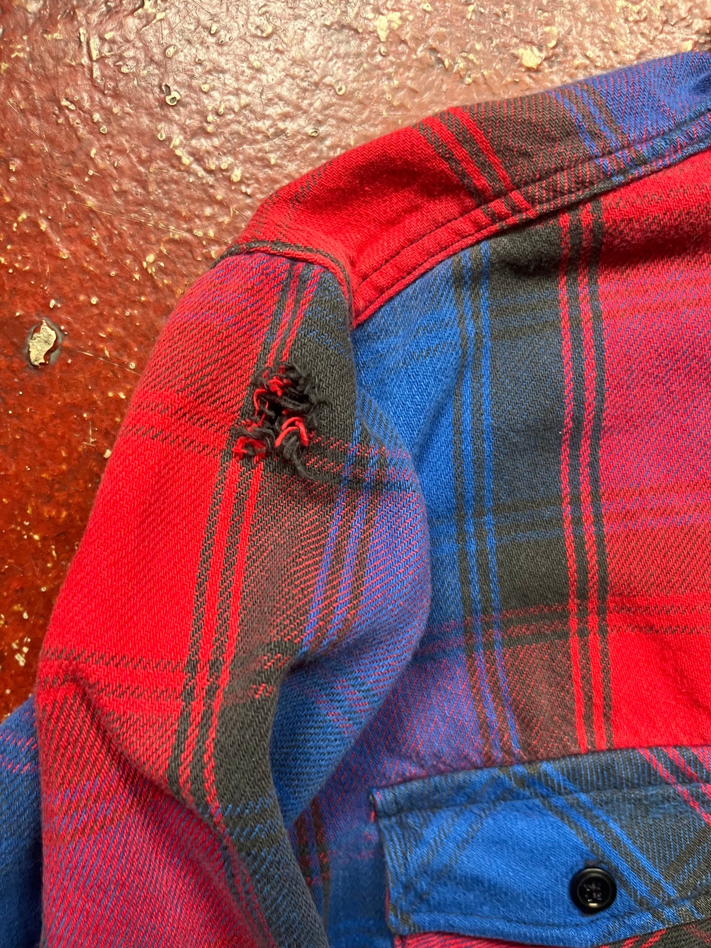 60s/70s Melton Blue & Red Cotton Flannel