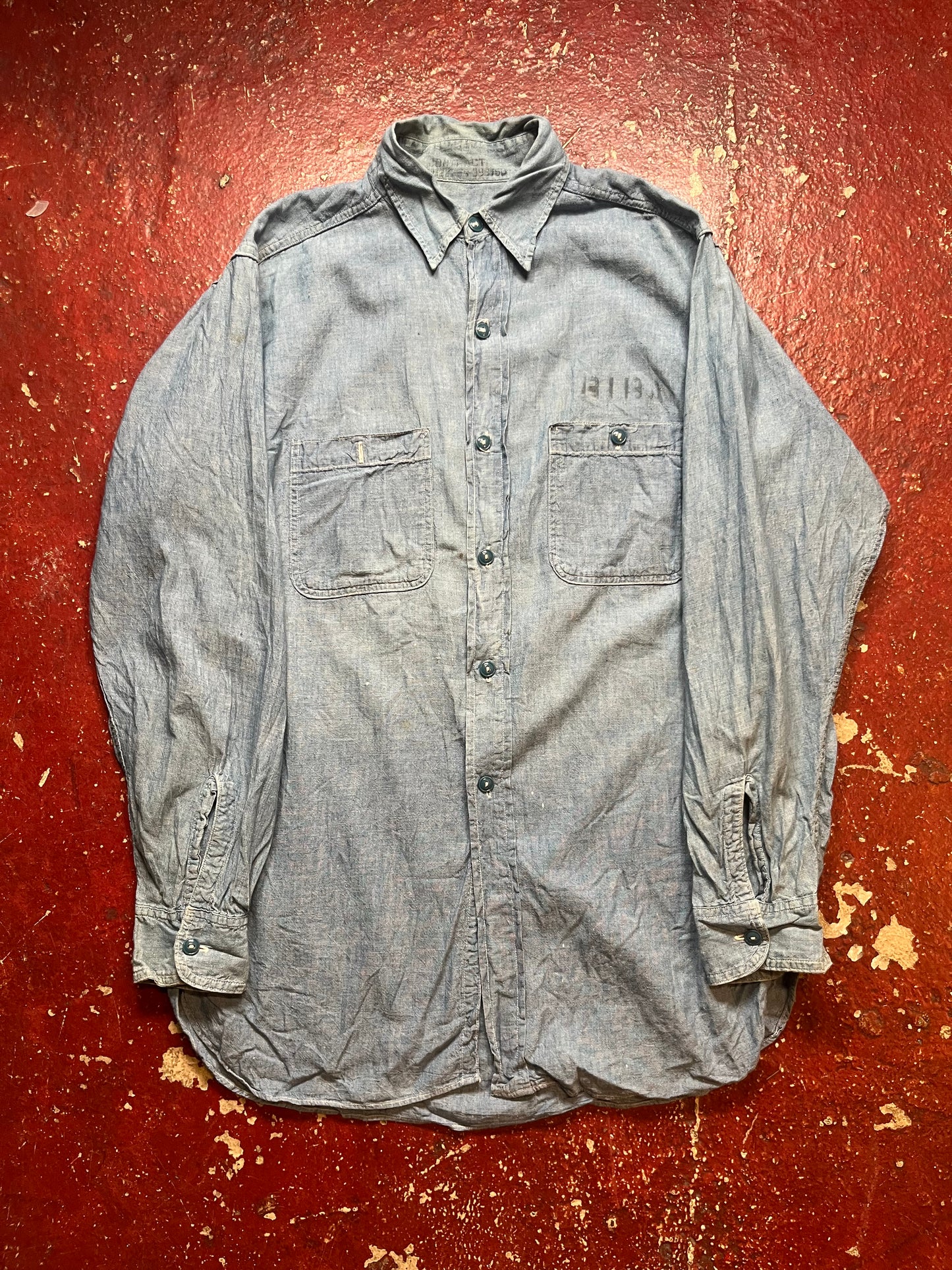 WW2 Stencil Chambray Long Sleeve Shirt