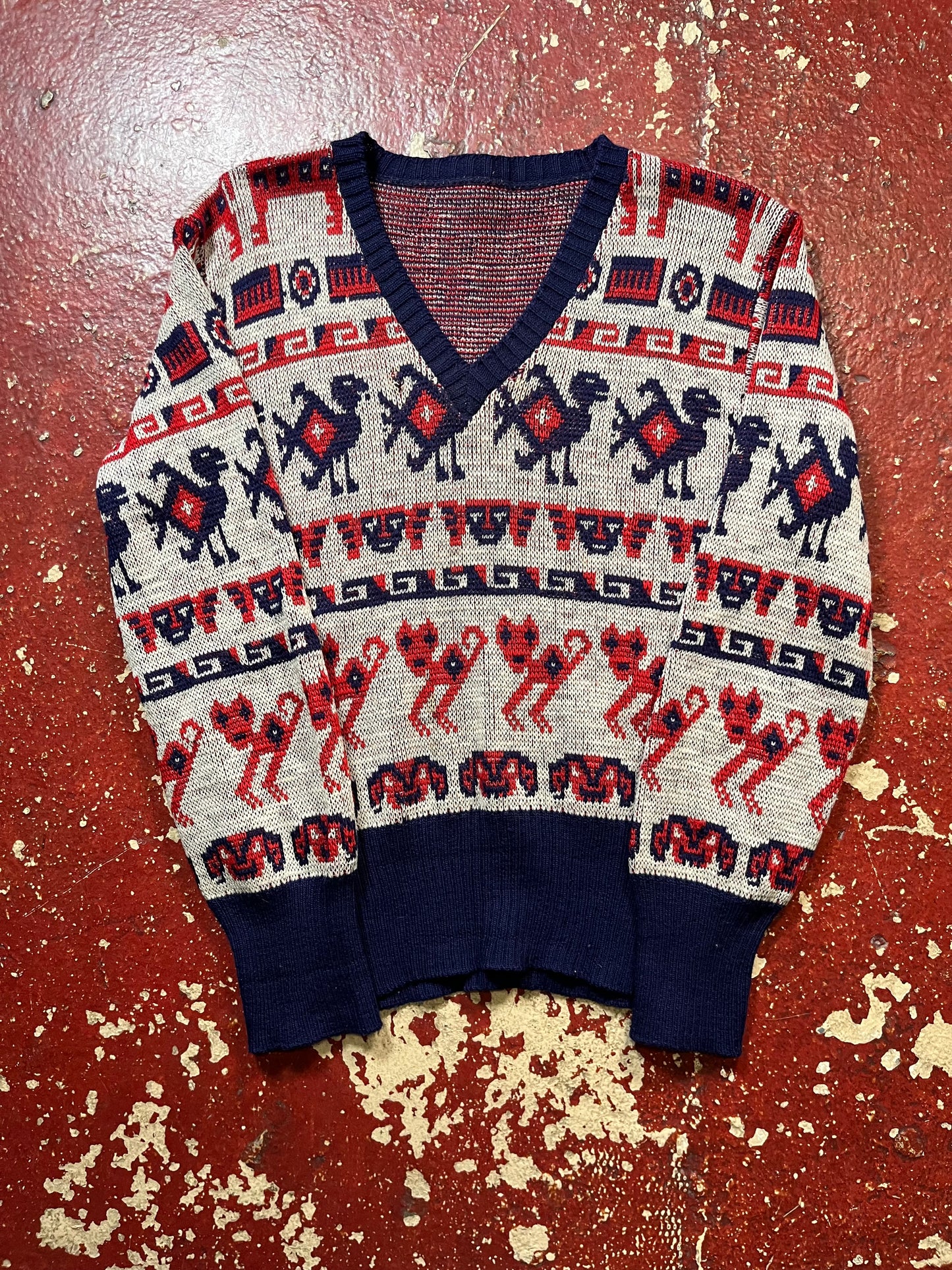 40s/50s Novelty Vee Neck Knit Sweater