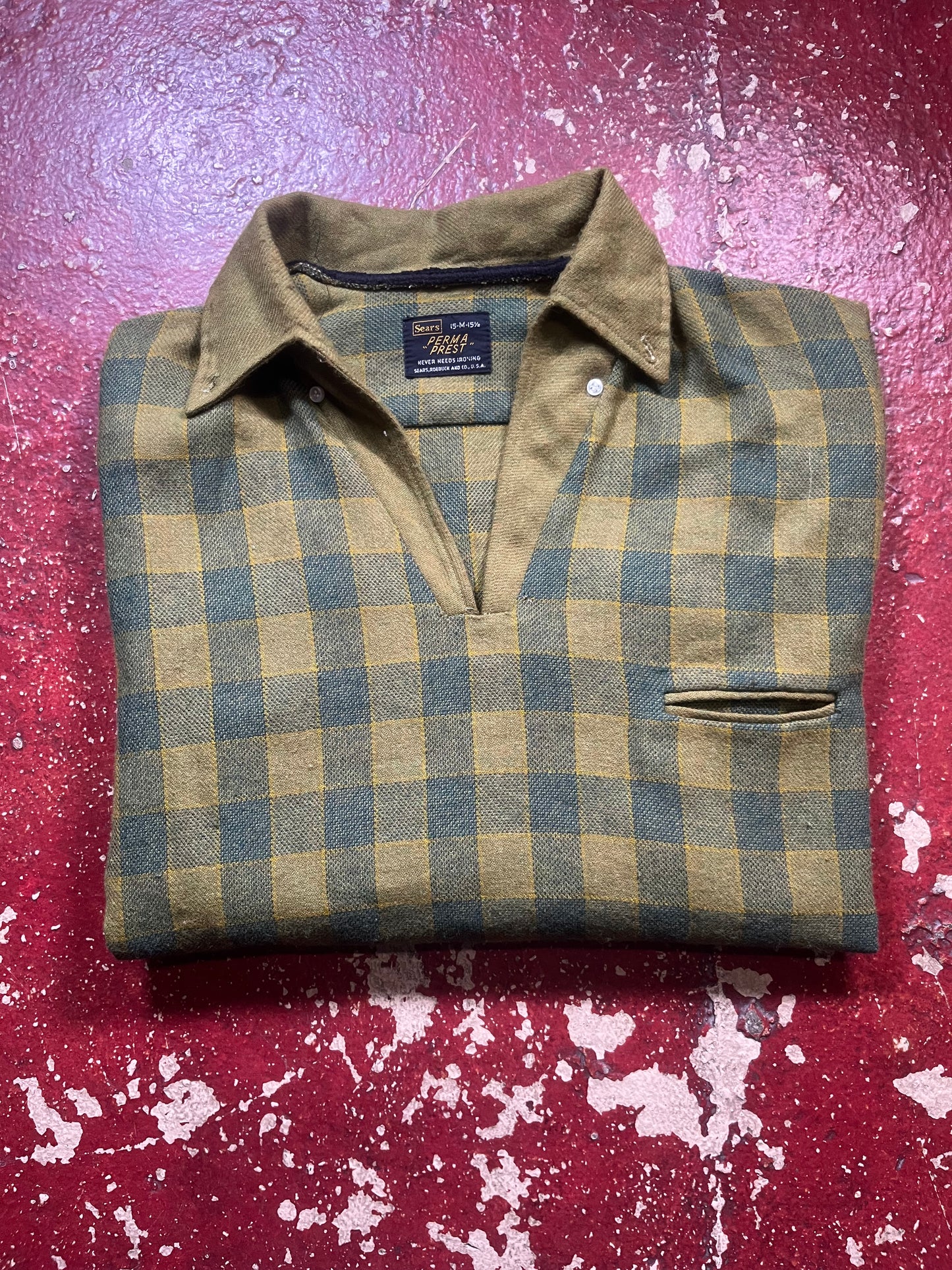 60s/70s Sears Green & Brown Long Sleeve Shirt