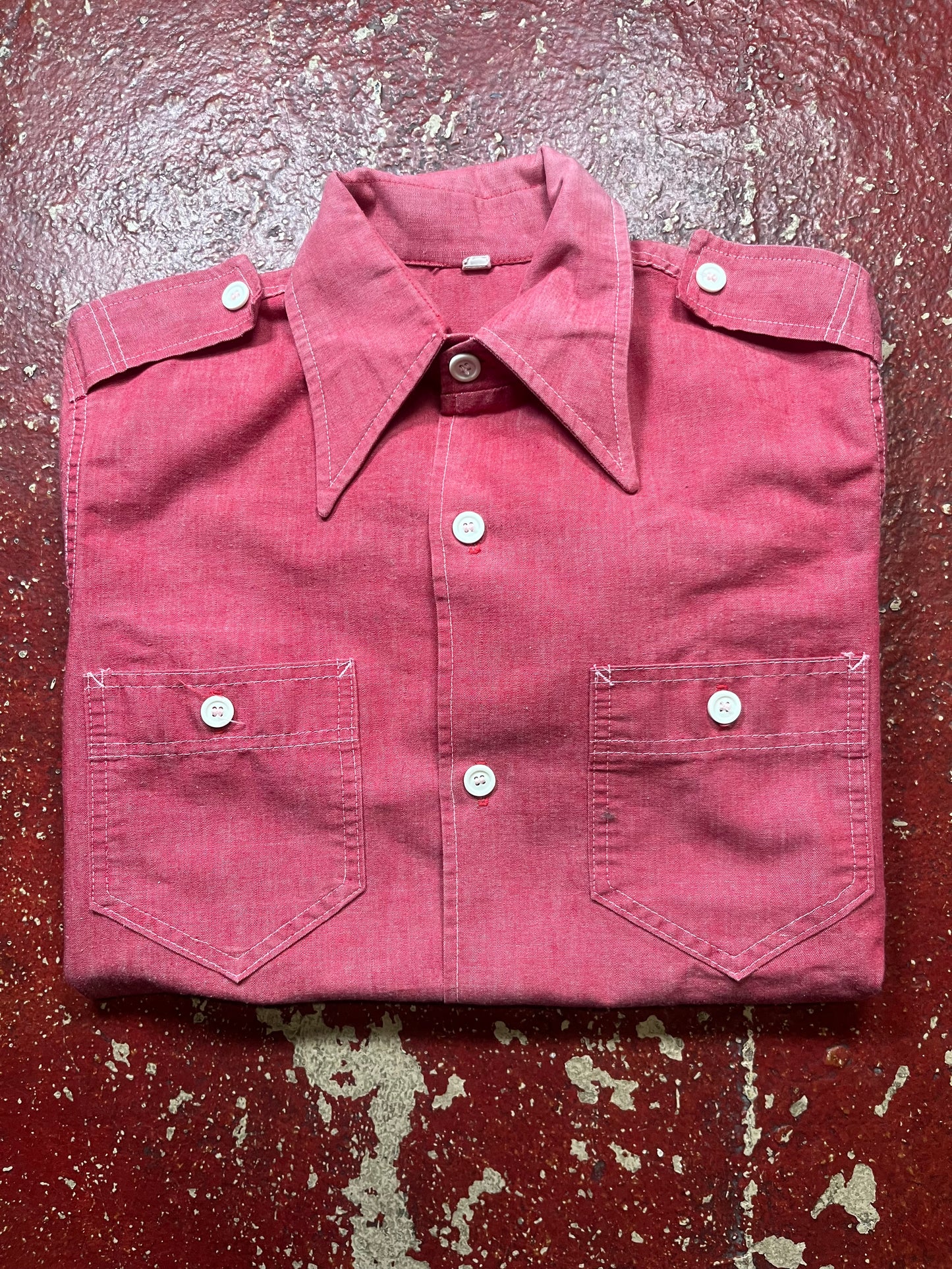 70s Faded Red Short Sleeve Button Up Shirt
