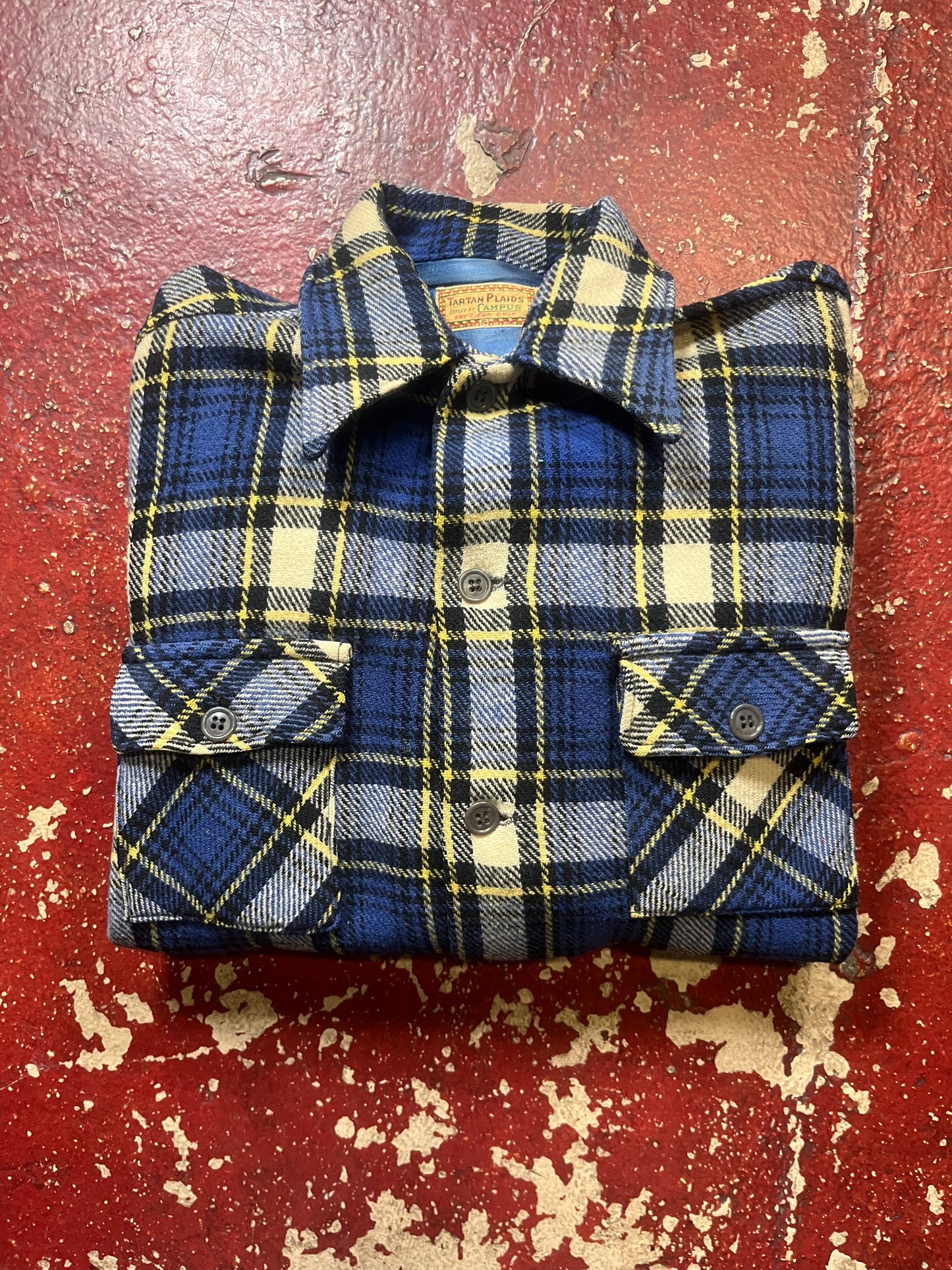 50s Campus Tartan Plaids Blue & Yellow Wool Flannel