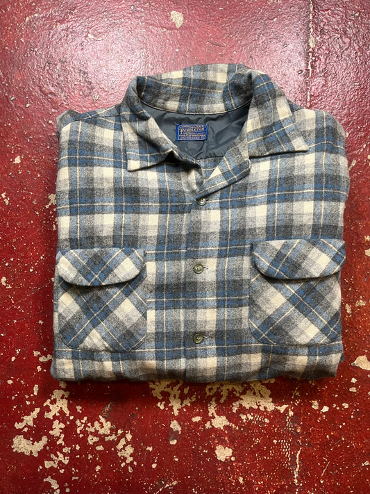 60s Pendleton Grey & Blue Board Shirt