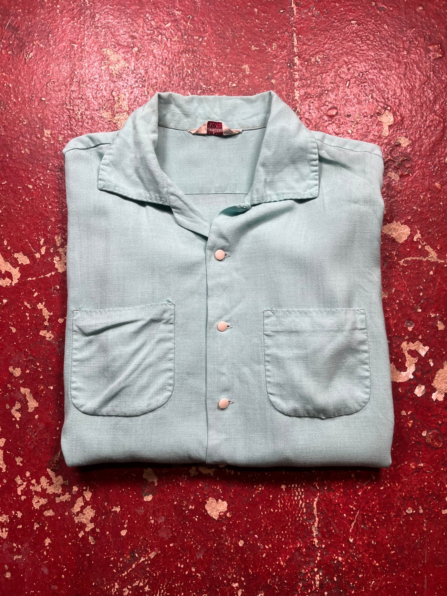 50s Towncraft Gabardine Loop Collar Button Up Shirt
