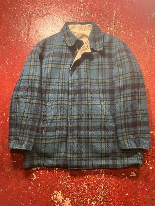50s Blue & Green Plaid Wool Jacket