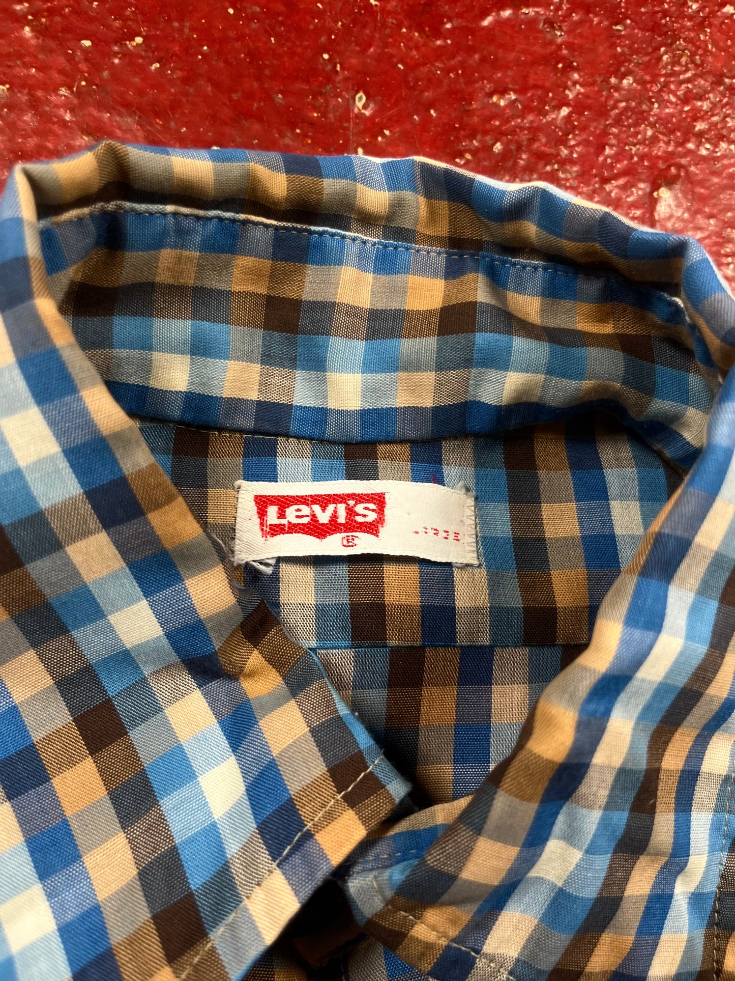 70s Levis Blue Plaid Button Up Long Sleeve